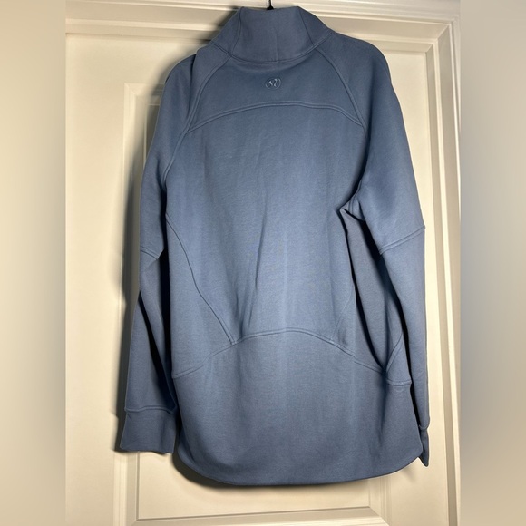 Lululemon Oversized Scuba Wash Denim Blue Funnel-Neck Half Zip w/ Gold Hardware - Picture 6 of 6